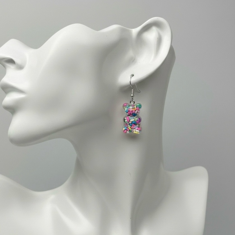 Multicolor Beaded teddy bear charms Drop Earrings Kidcore Festival Party Beach